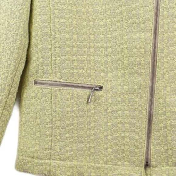 OPUS Size 40 Chartreuse Green Gray Tweed Jale SP Zip Front Moto Jacket Blazer - Picture 5 of 12